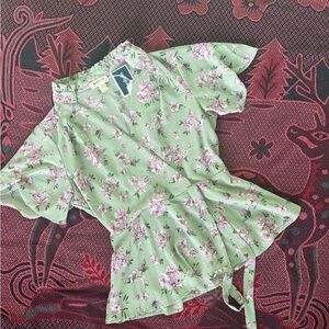 Monteau Pink Floral Green Blouse
